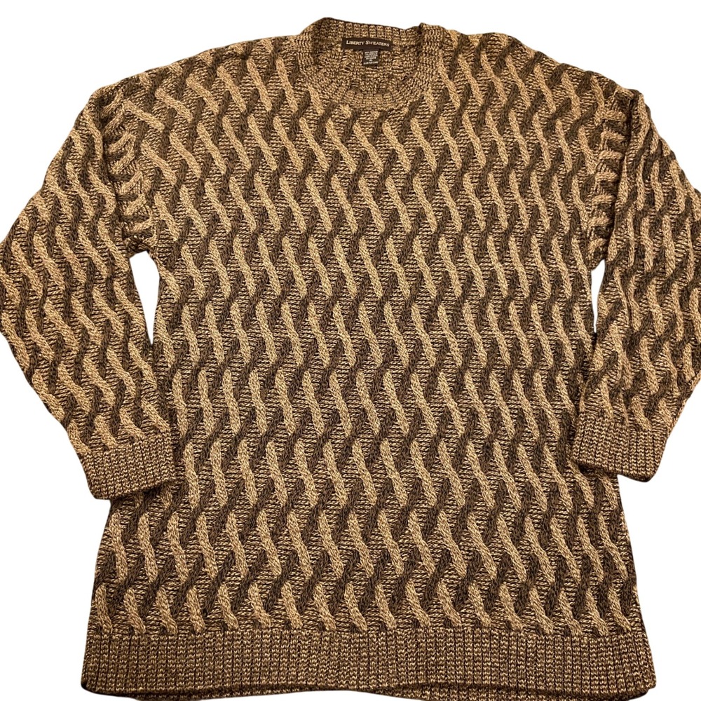 Liberty Sweaters Mens‎ XL Brown Tan Chevron Wave Two Tone Knit Pullover